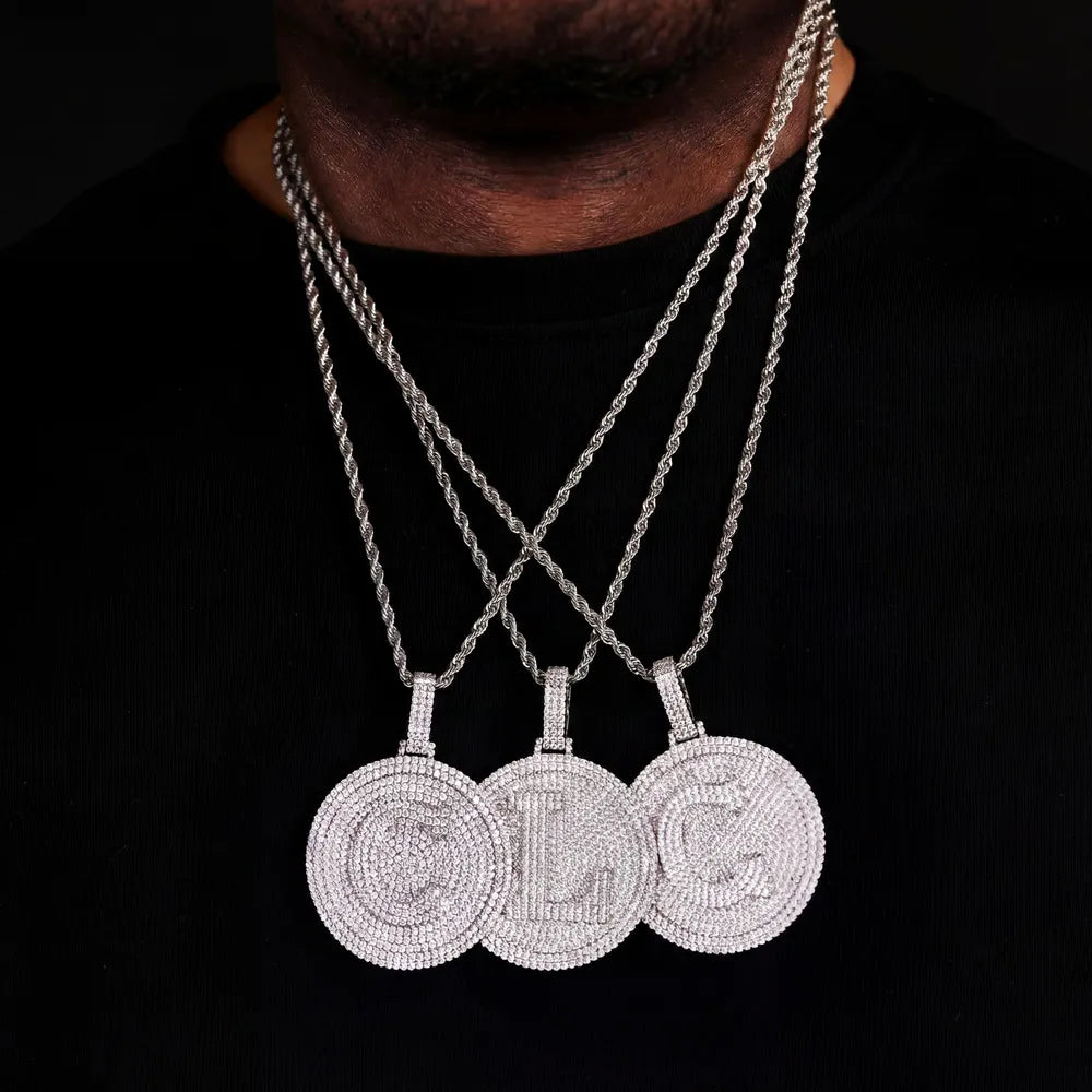 Medium Round 26-Letter Iced-Out Pendant - 60mm