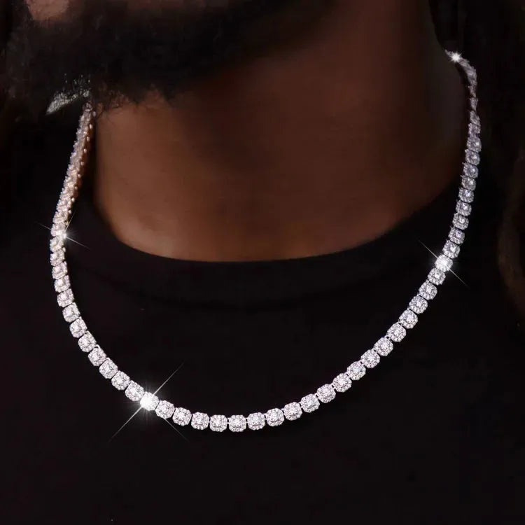 Micro Clustered Tennis Necklace in White Gold - 6mm