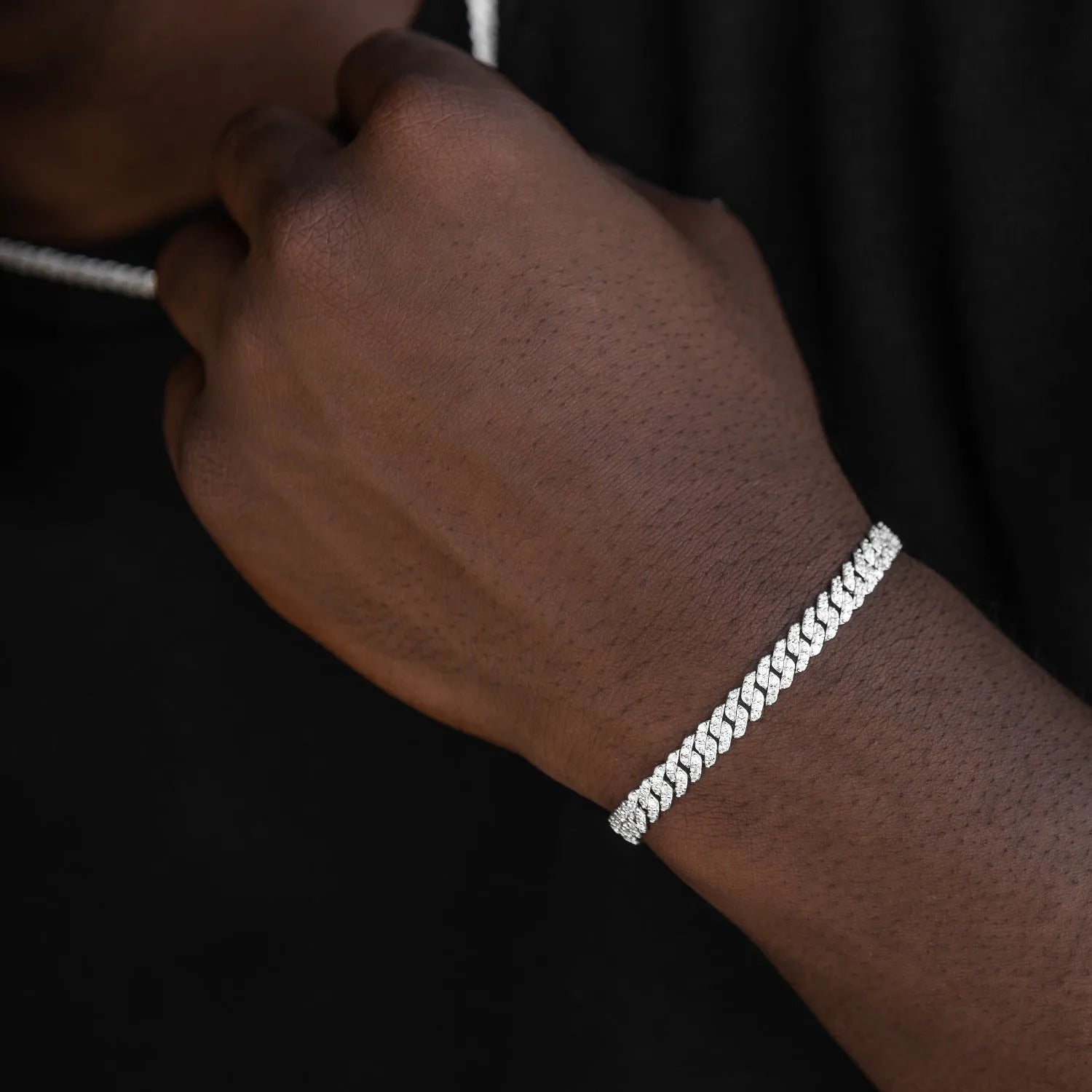 Micro Diamond Prong Cuban Bracelet in White Gold - 6mm - TONGSHOP