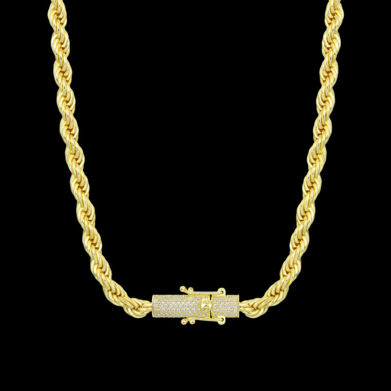 Moissanite Rope Chain Iced Clasp in Yellow Gold - 6mm