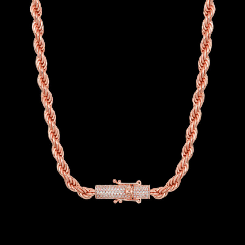 Moissanite Rope Chain Iced Clasp in Rose Gold - 6mm