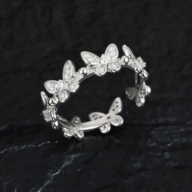 S925 VVS Moissanite Butterfly Shape Open Ring for Women