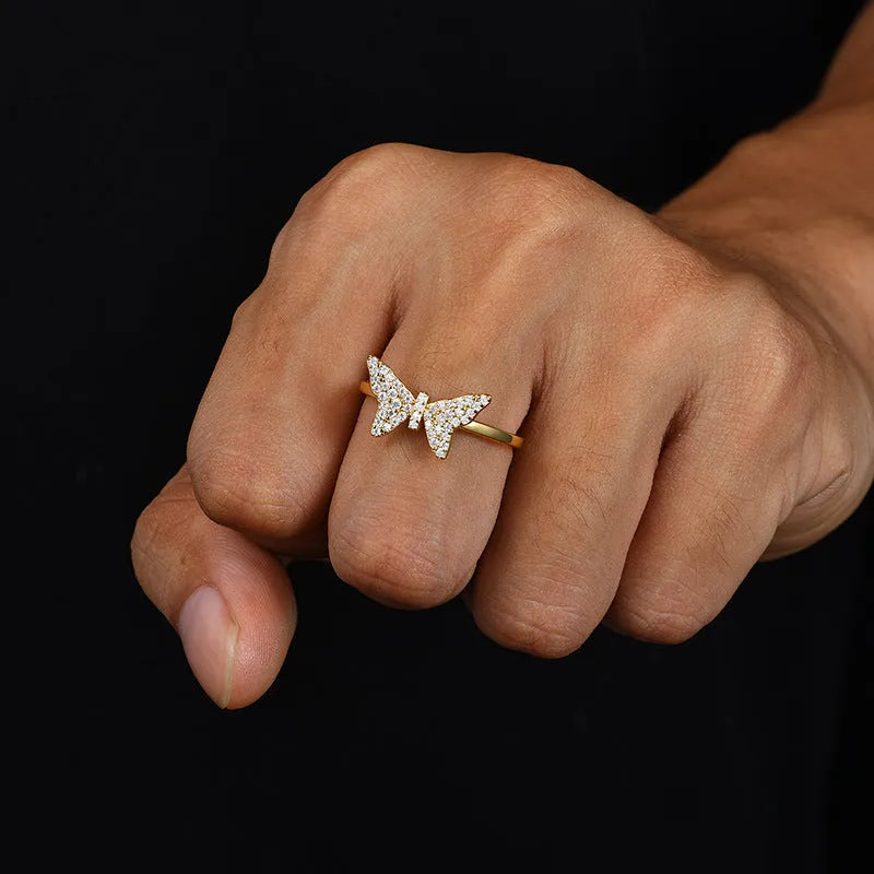 S925 VVS Moissanite Female Butterfly Hip Hop Ring