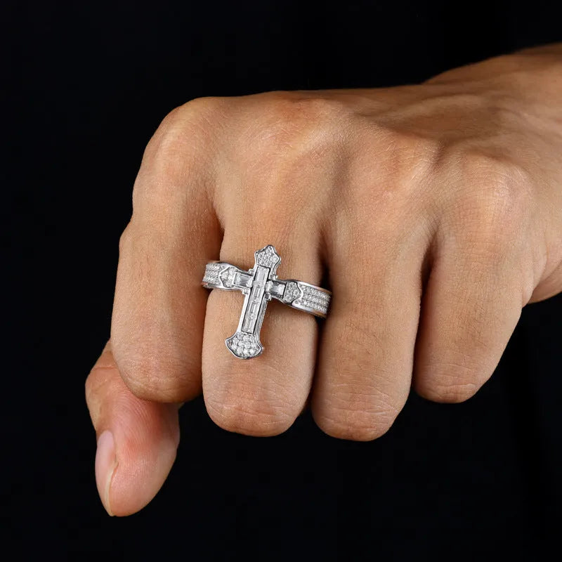 S925 VVS Moissanite Men's Cross T Shape Ring