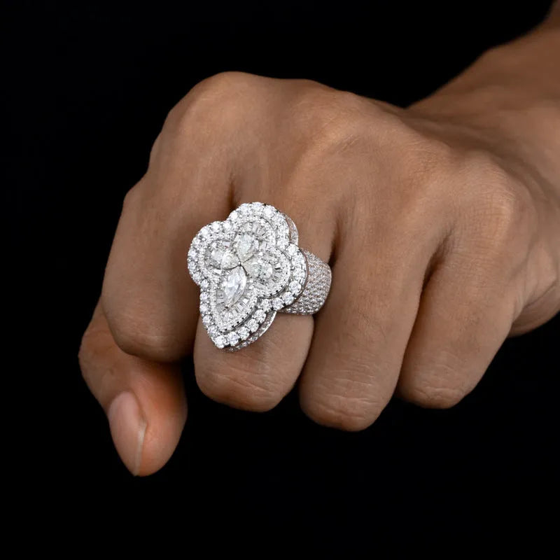 S925 VVS Moissanite Flower Shape Men's Hip Hop Ring