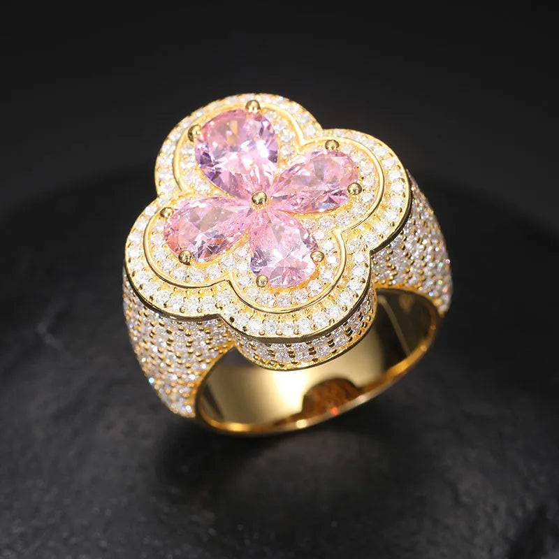 S925 VVS Moissanite Super Flash Diamond Pink Gold Ring