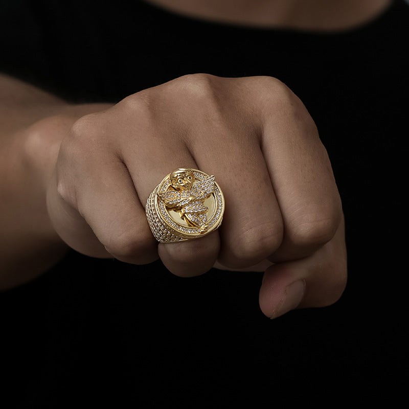 18K Gold Plated Little Angel Men's Ring