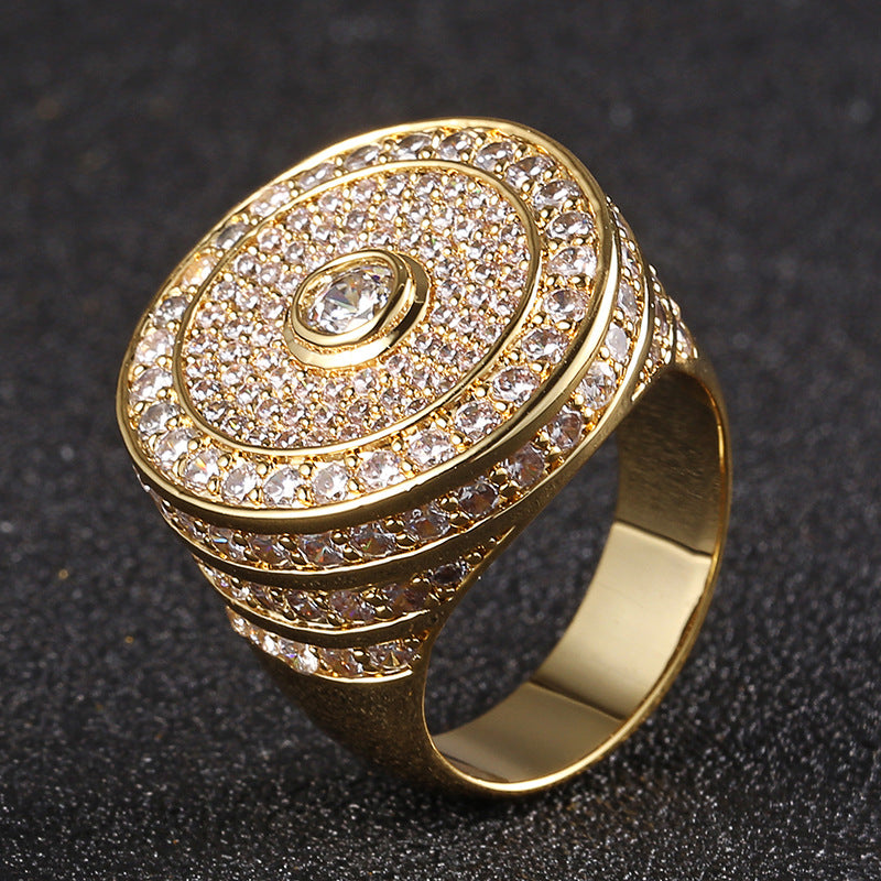 18 Gold Plated Men's Classic Tall Hip Hop Ring