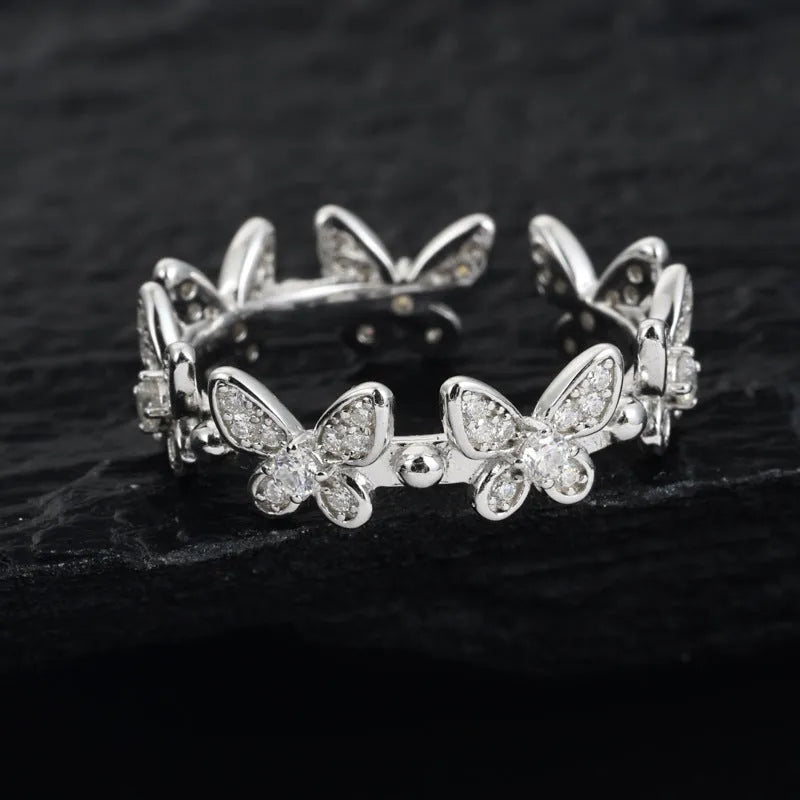 S925 VVS Moissanite Butterfly Shape Open Ring for Women