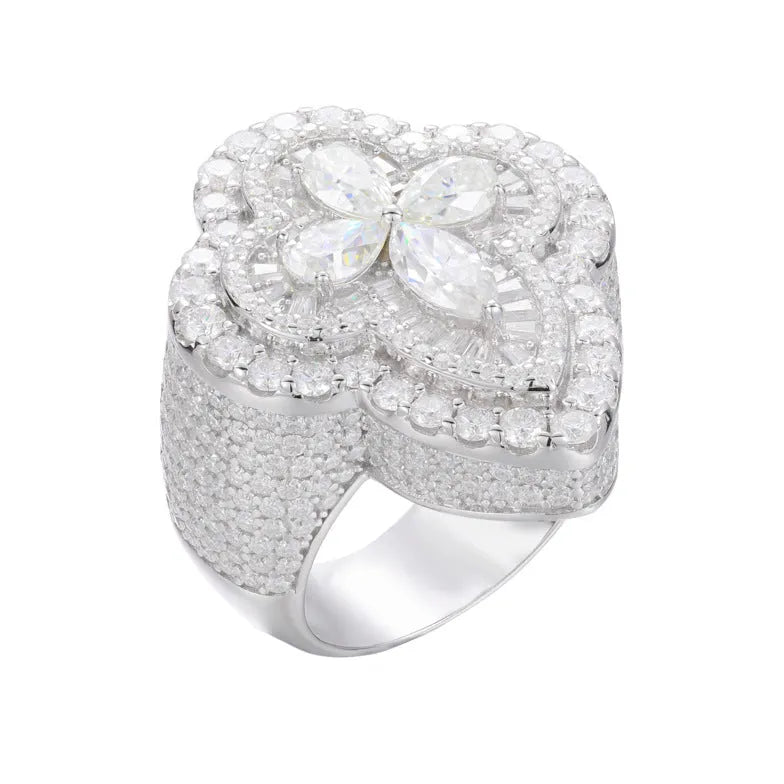 S925 VVS Moissanite Flower Shape Men's Hip Hop Ring