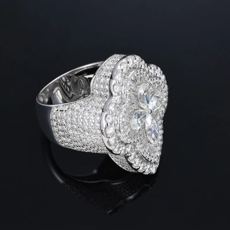 S925 VVS Moissanite Flower Shape Men's Hip Hop Ring