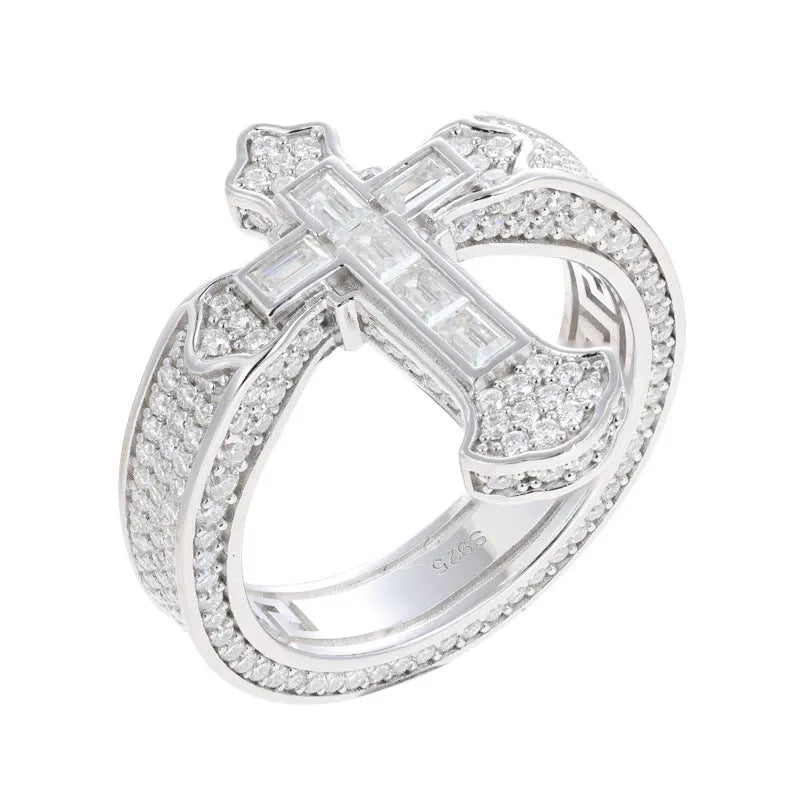 S925 VVS Moissanite Men's Cross T Shape Ring