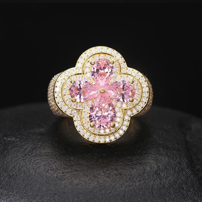 S925 VVS Moissanite Super Flash Diamond Pink Gold Ring