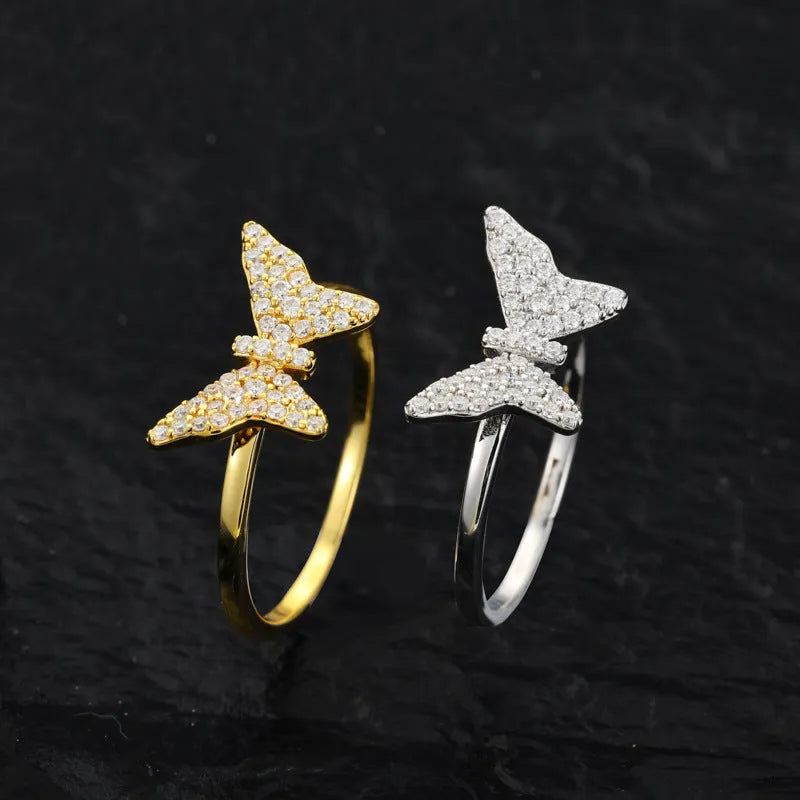 S925 VVS Moissanite Female Butterfly Hip Hop Ring