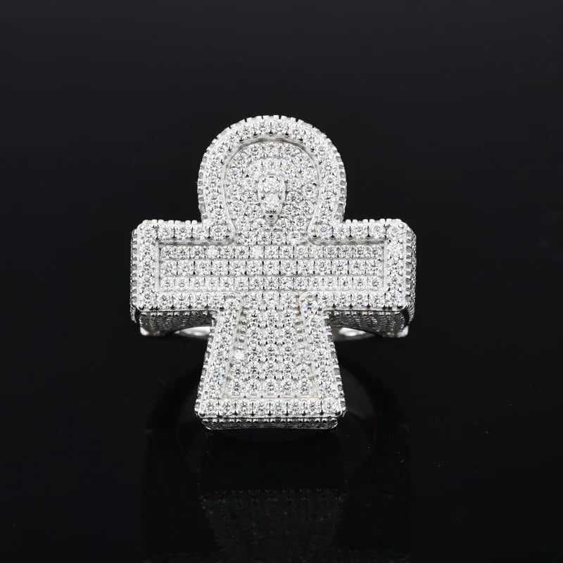 S925 VVS Moissanite Ankh Men’s Cross Ring