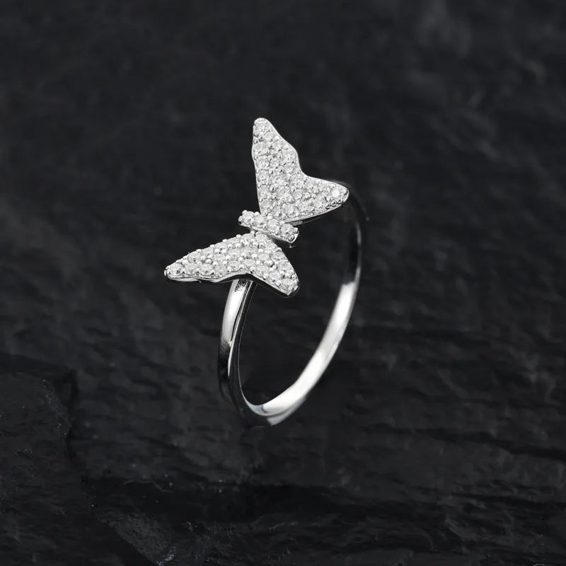 S925 VVS Moissanite Female Butterfly Hip Hop Ring