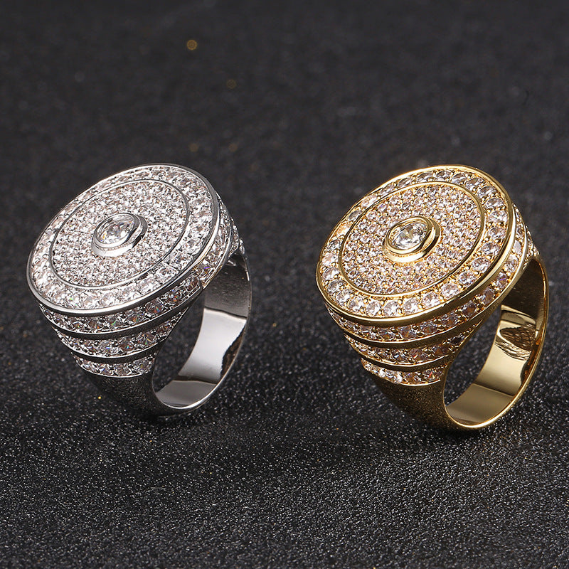 18 Gold Plated Men's Classic Tall Hip Hop Ring