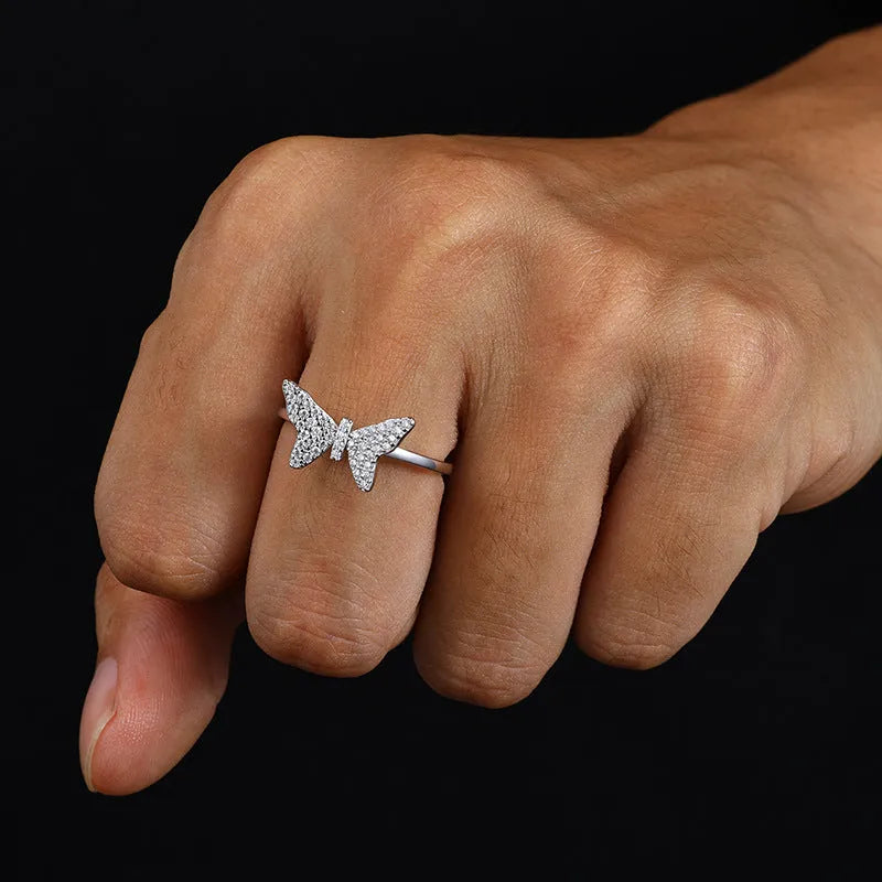 S925 VVS Moissanite Female Butterfly Hip Hop Ring