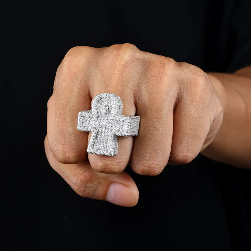 S925 VVS Moissanite Ankh Men’s Cross Ring