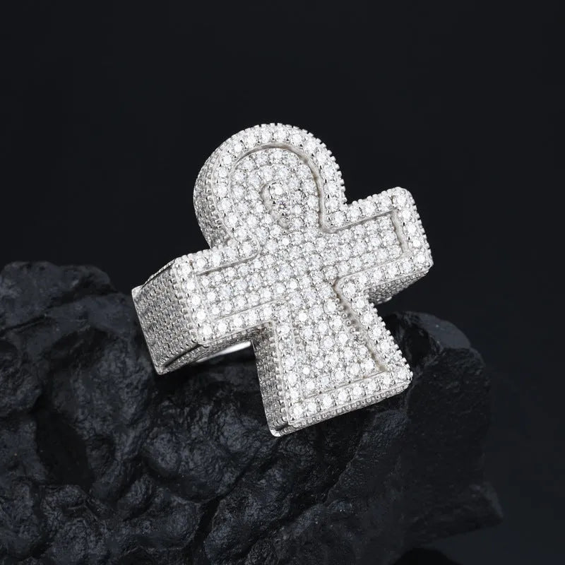 S925 VVS Moissanite Ankh Men’s Cross Ring