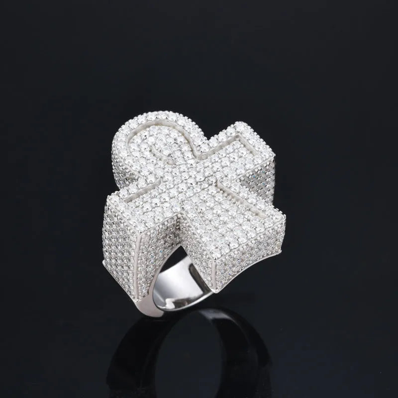 S925 VVS Moissanite Ankh Men’s Cross Ring