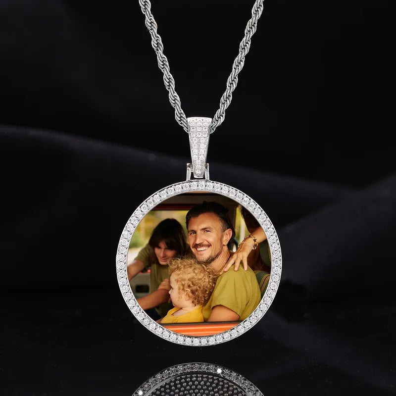 Photo Custom Round Pendant in White Gold - 45mm