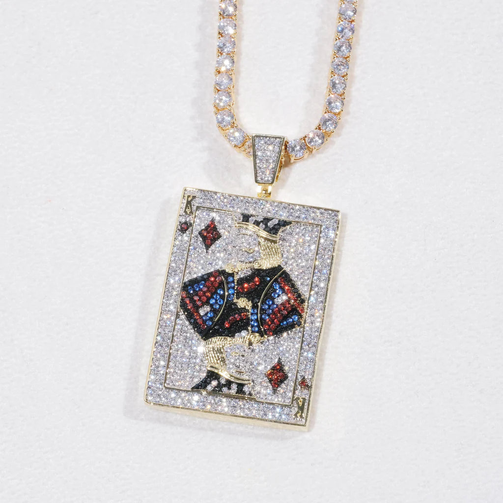 Poker King Iced Necklace In Yello Gold