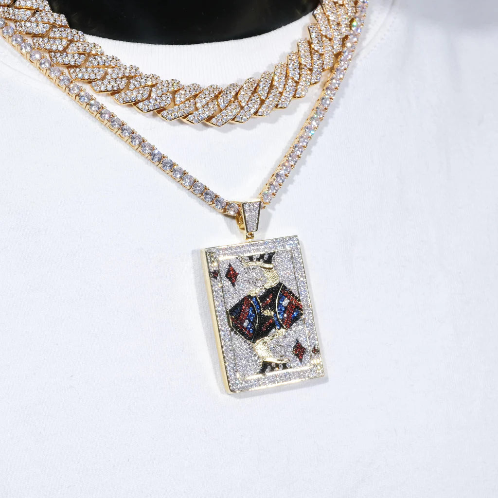 Poker King Iced Necklace In Yello Gold