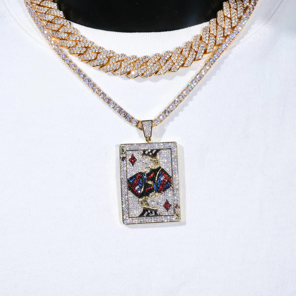 Poker King Iced Necklace In Yello Gold