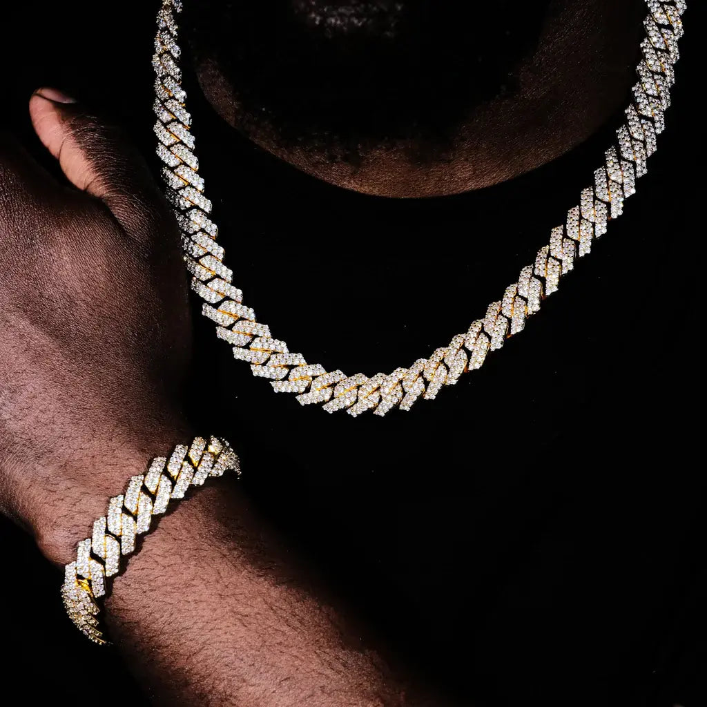 Prong Cuban Link Chain & Bracelet Bundle in 18K Gold - 14mm