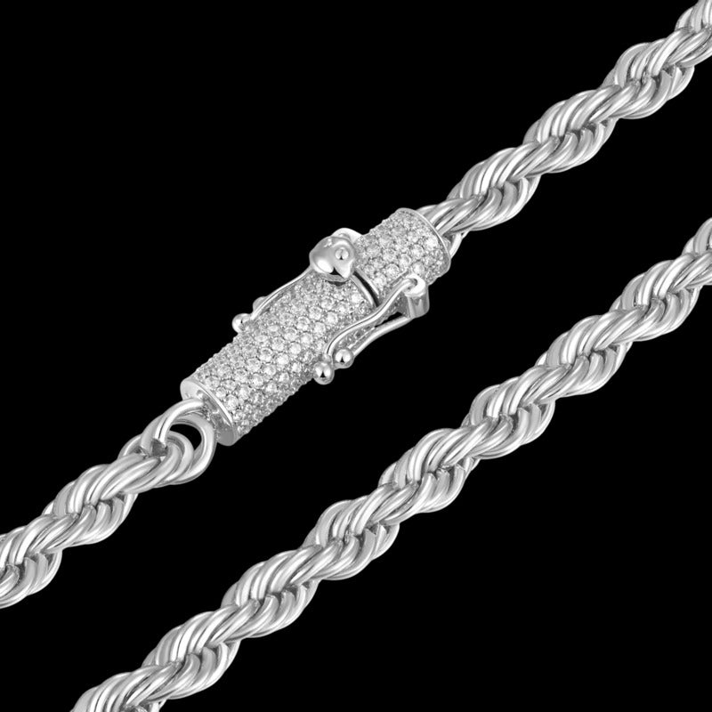 Moissanite Rope Chain Iced Clasp in White Gold - 6mm