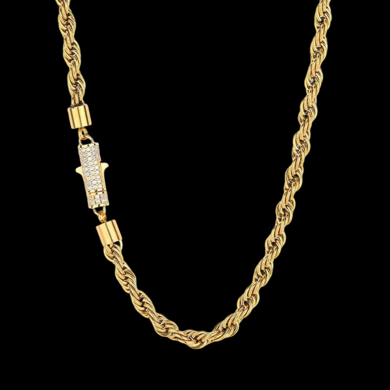 Rope Chain Iced Clasp in White Gold- 6mm