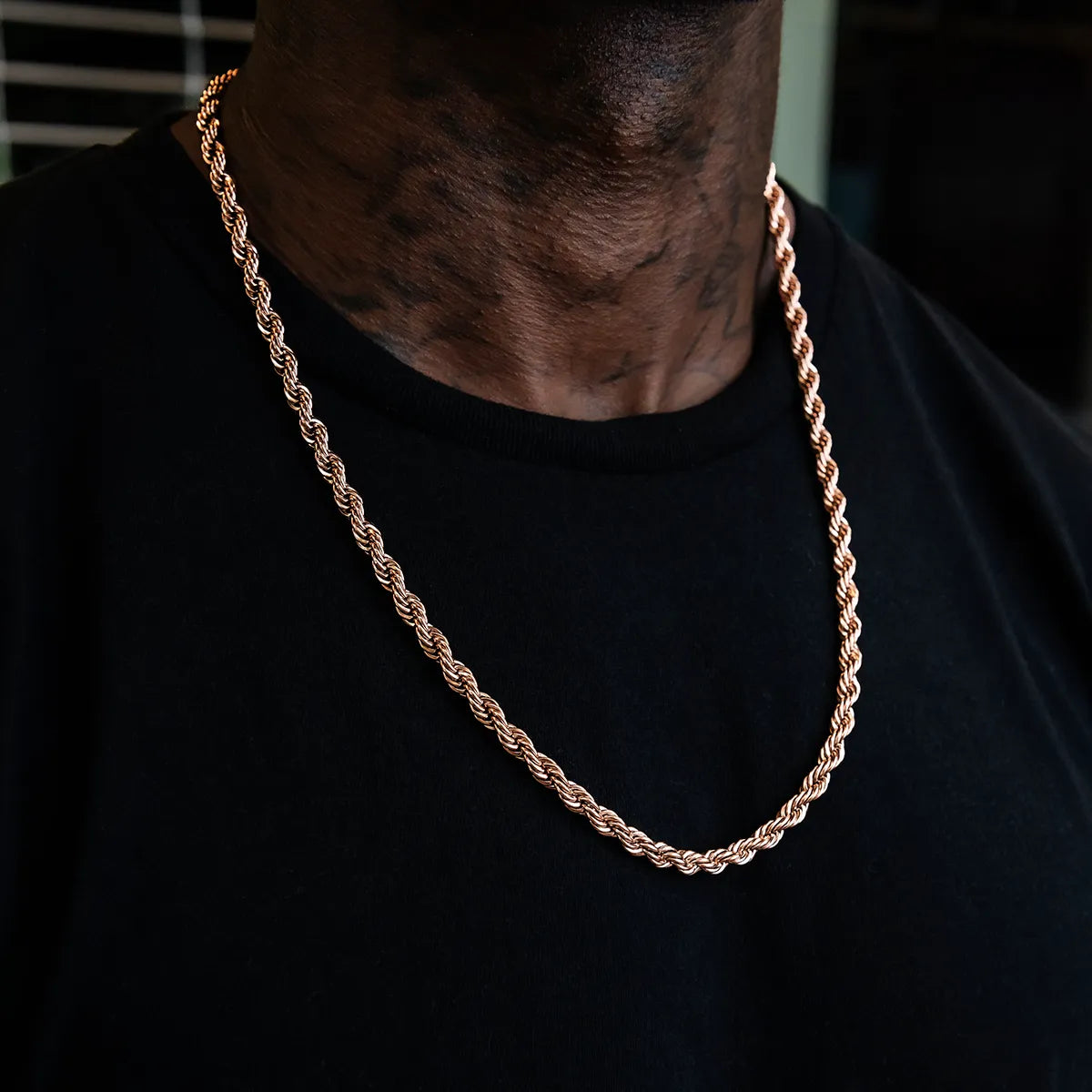 Rope Chain in Rose Gold- 6mm, Width: 6mm, Matarial: 14k Rose Gold Plated, Color: Rose Gold, Size: 16" 18" 20" 22" 24" 26" - TONGSHOP