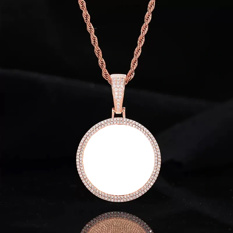 Rose Gold Custom Photo Double Row Micro-Pavé Round Pendant - 37mm