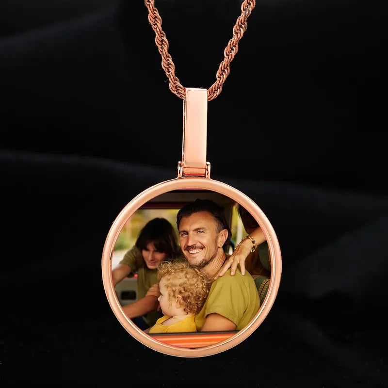 Rose Gold Custom Photo Polished Round Pendant - 45mm