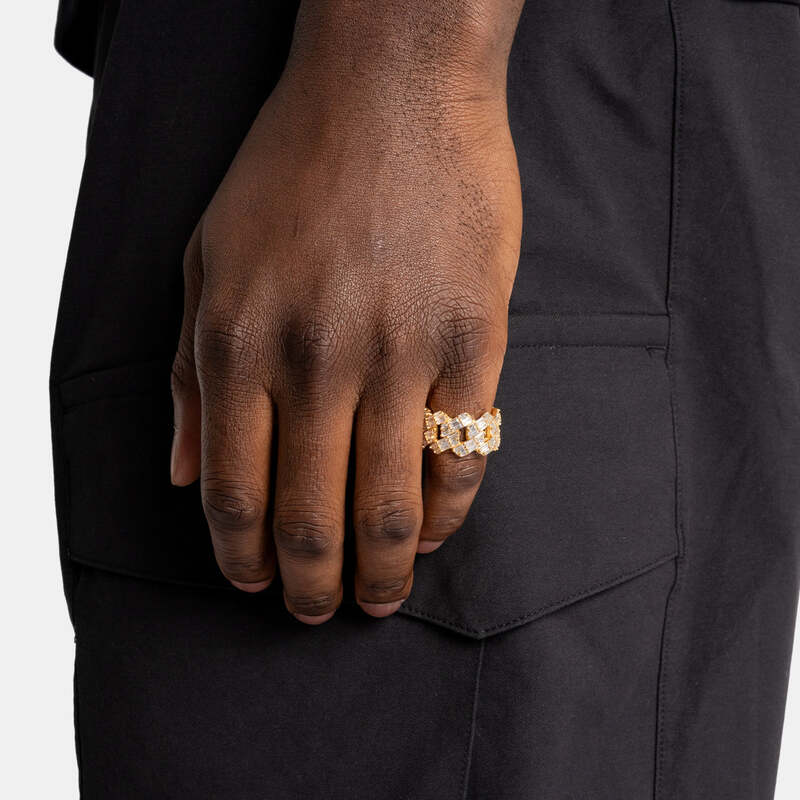 S925 Baguette Cuban Ring In 18K Gold