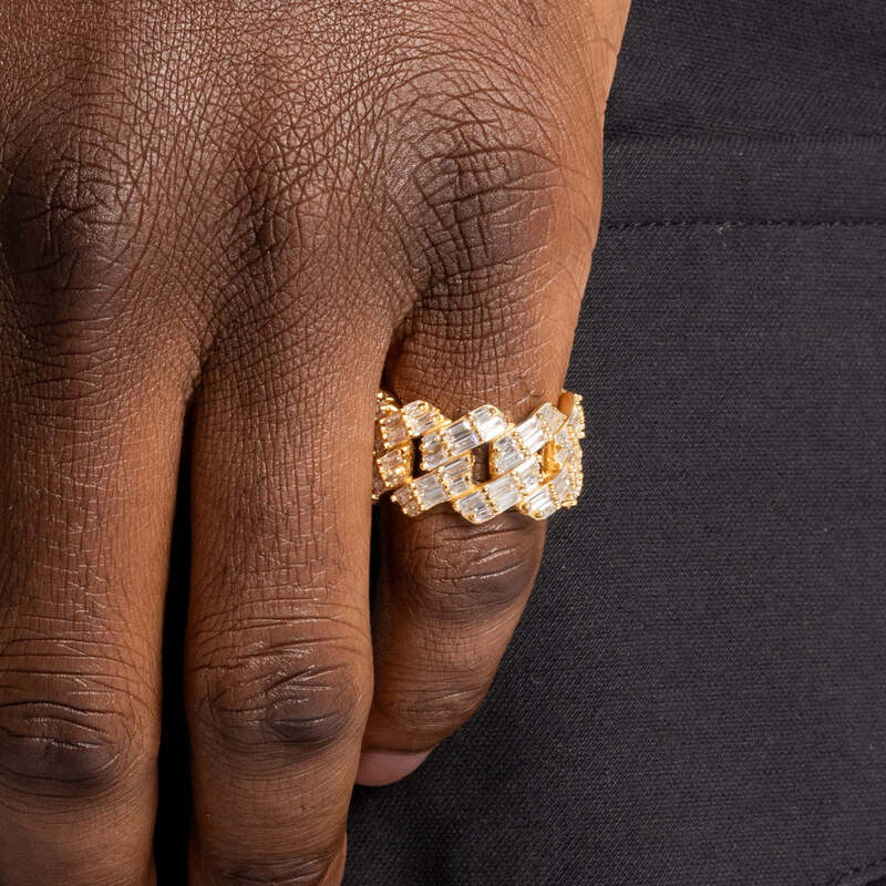 S925 Baguette Cuban Ring In 18K Gold