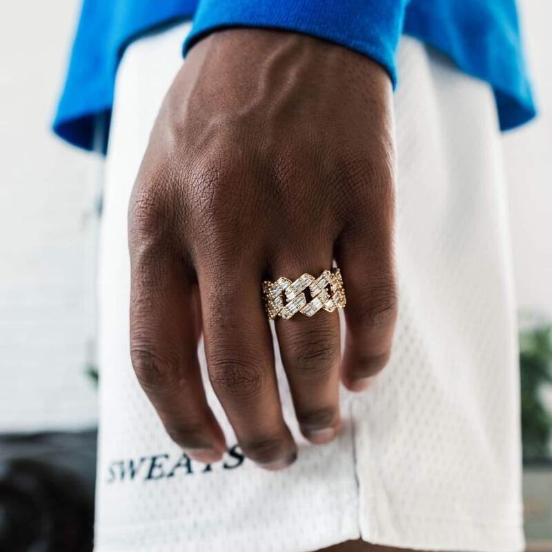 S925 Baguette Cuban Ring In 18K Gold