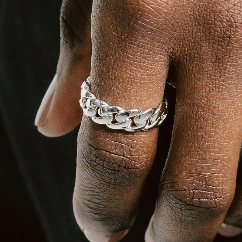 S925 Cuban Link Ring in White Gold - 7mm