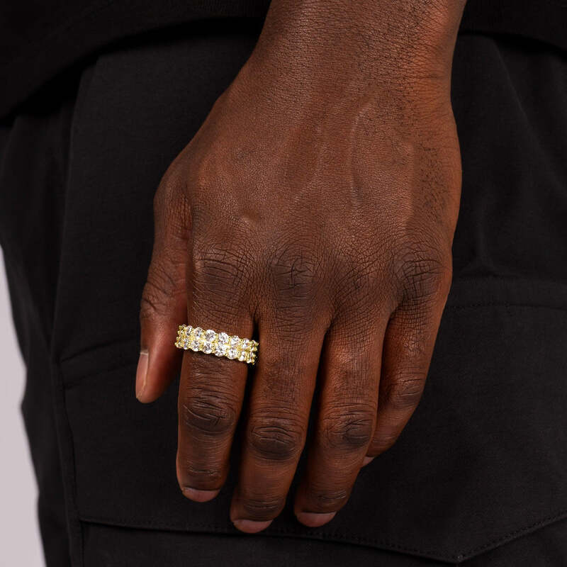 S925 Double Tennis Ring In 18k Gold - 7mm