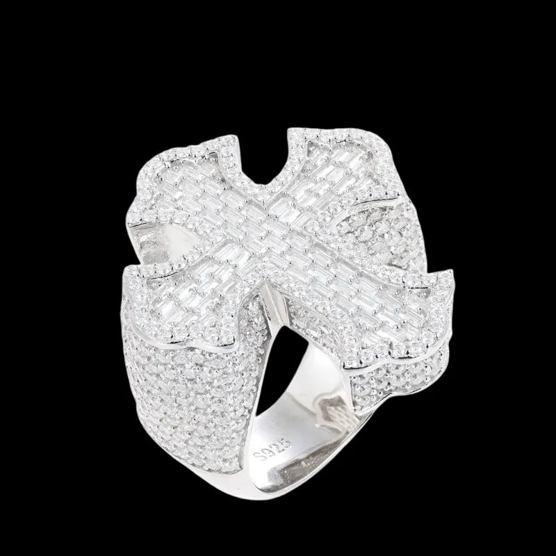 S925 VVS Moissanite Cross T Square Ice Ring