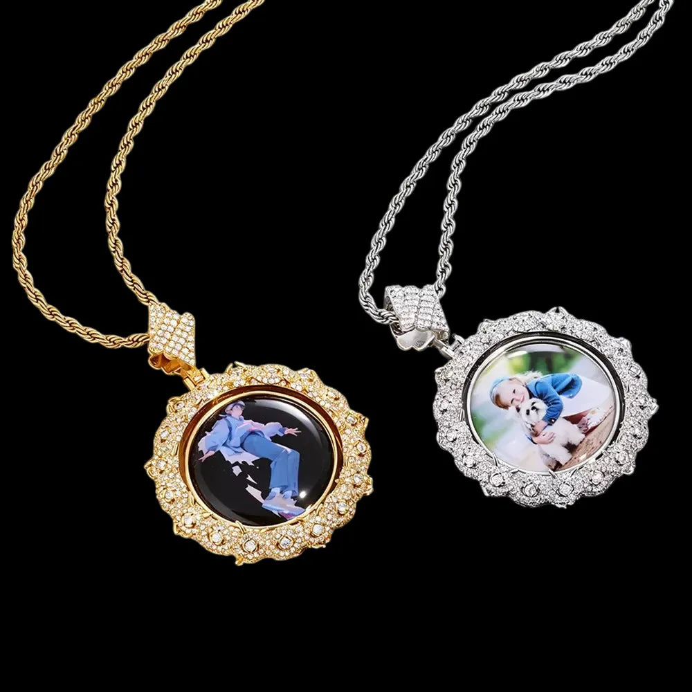 S925 & VVS Moissanite Double-Sided Custom Photo Round Pendant - 40mm