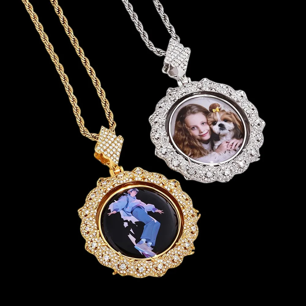 S925 & VVS Moissanite Double-Sided Custom Photo Round Pendant - 40mm