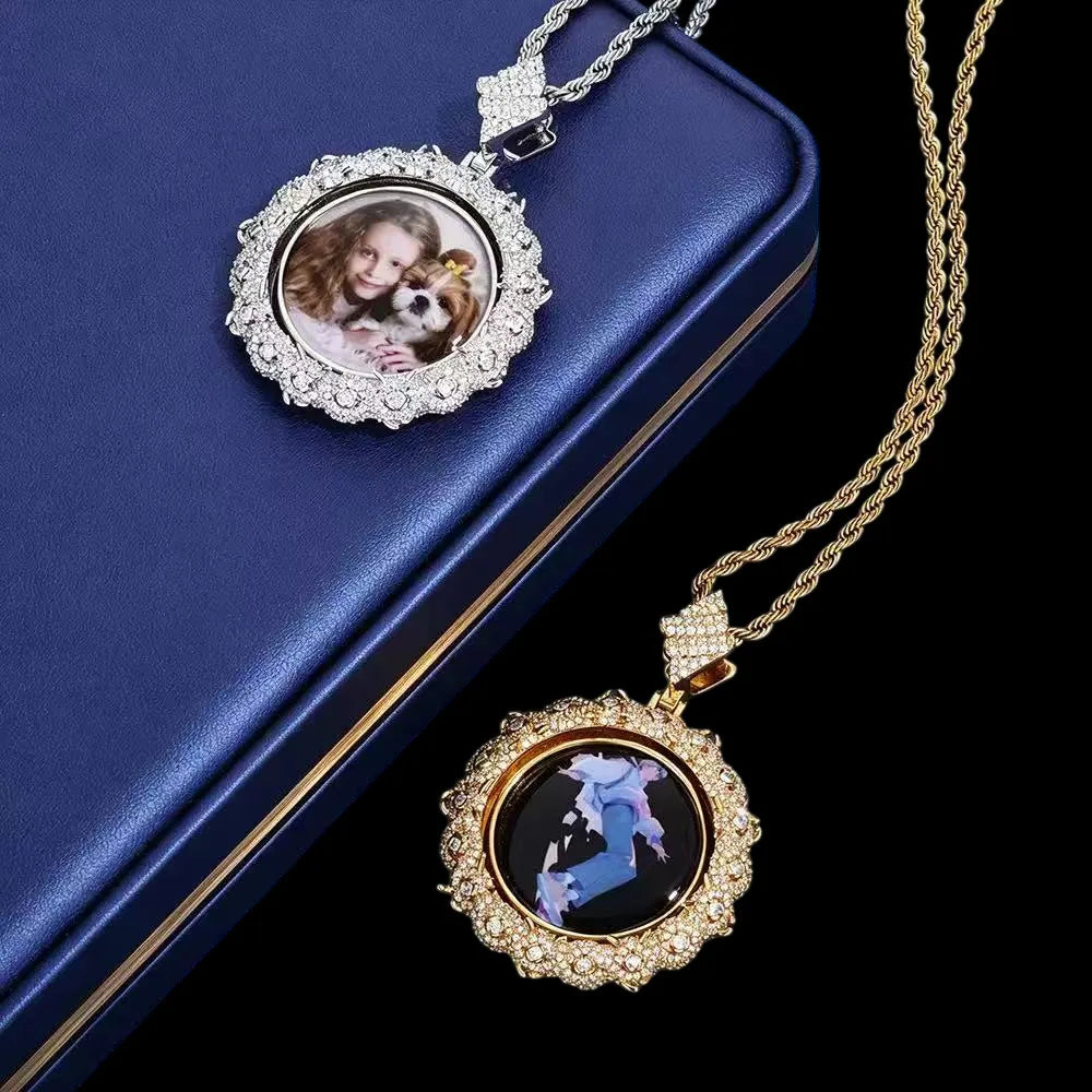 S925 & VVS Moissanite Double-Sided Custom Photo Round Pendant - 40mm