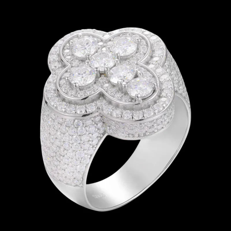 S925 VVS Moissanite Ice Plum Blossom Cross Ring