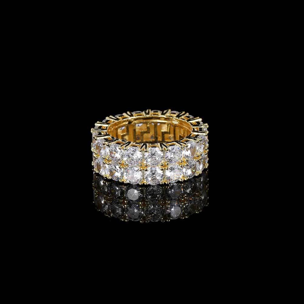 18K Gold Double-Row Full Diamond Hip-Hop Ring