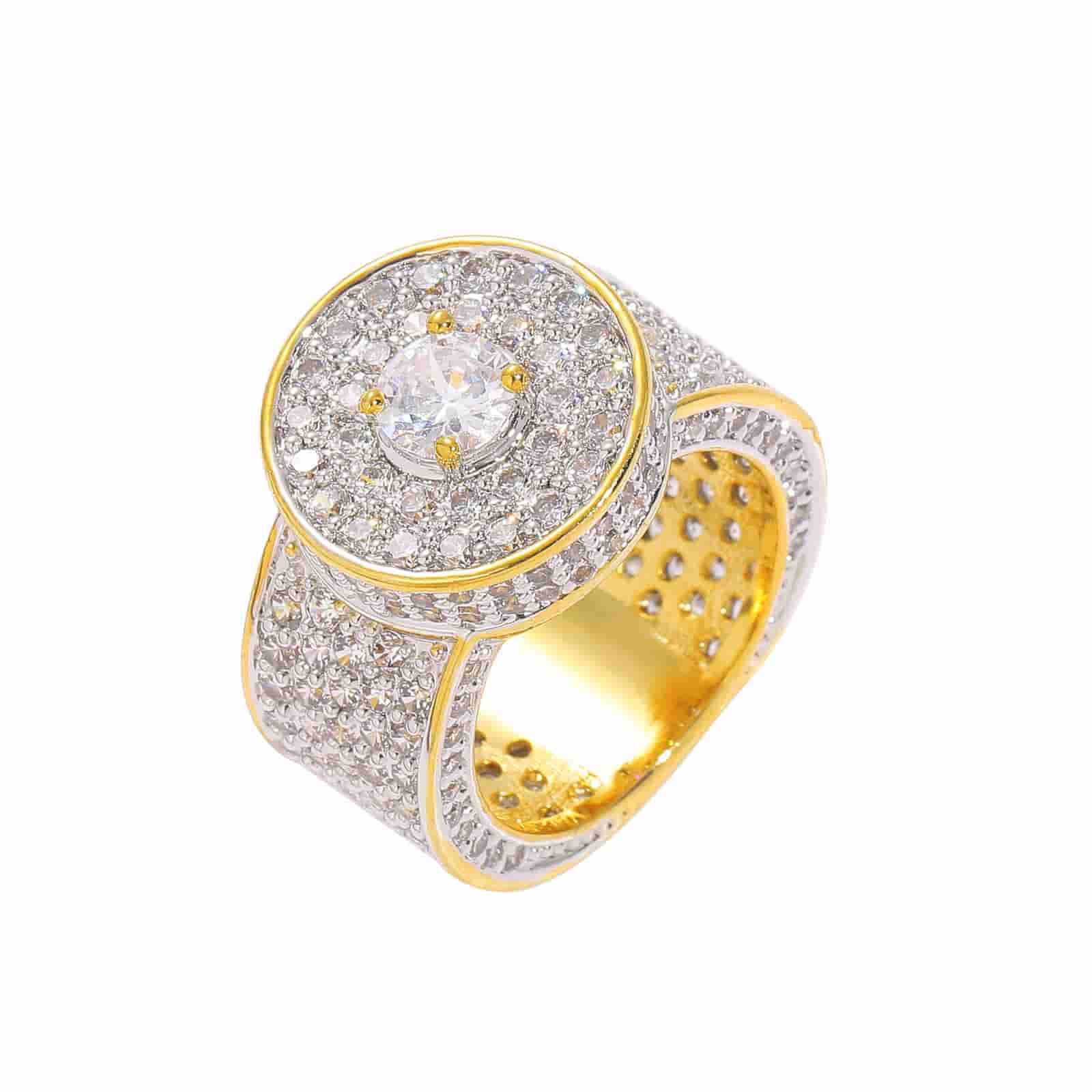 Micro Pave Classic Large Diamond 18K Gold Ring