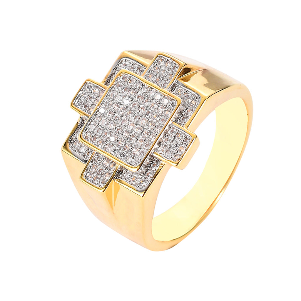 18K Gold Full Diamond Geometric Hip-Hop Ring