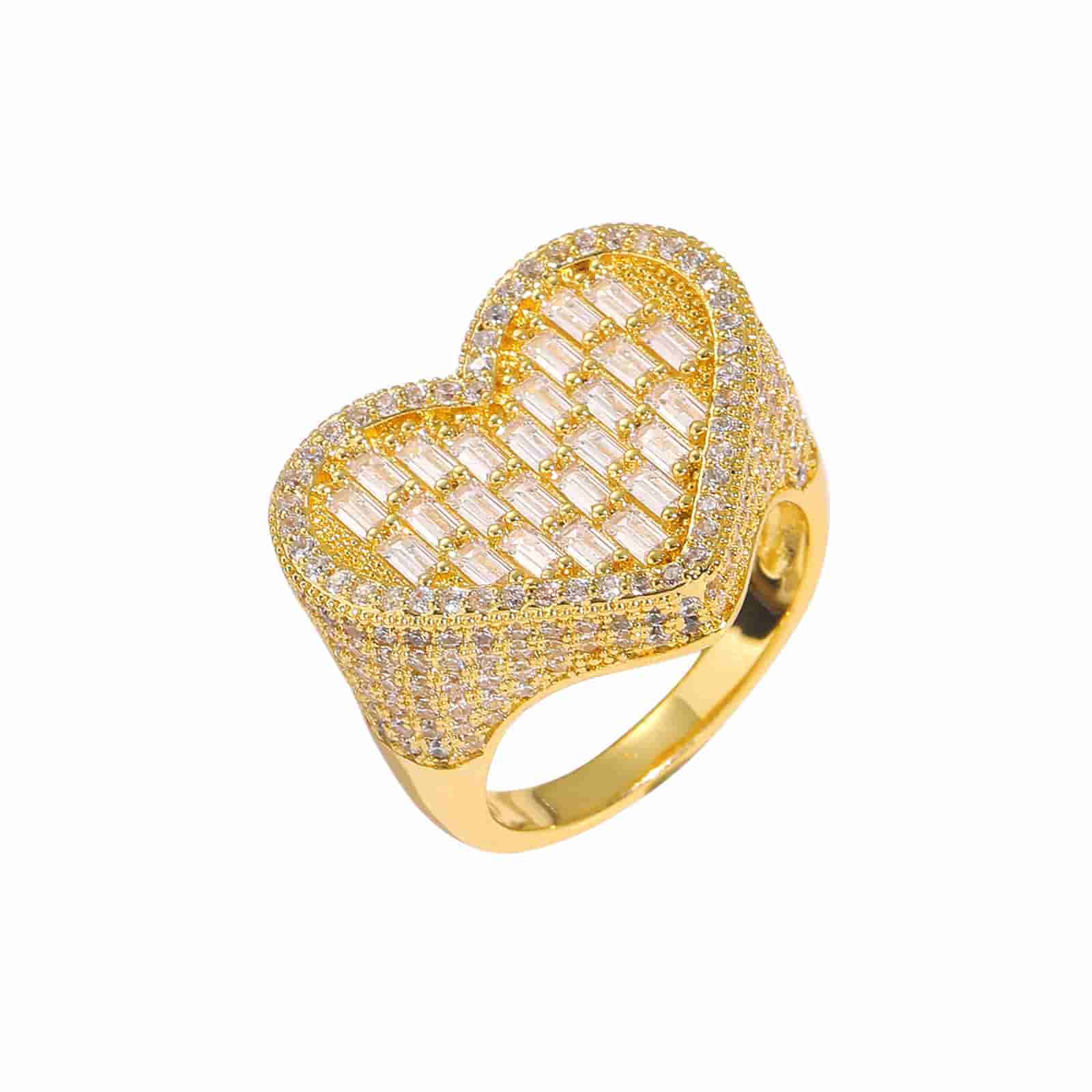 Street Style Vertical T Diamond Heart Full Diamond Ring