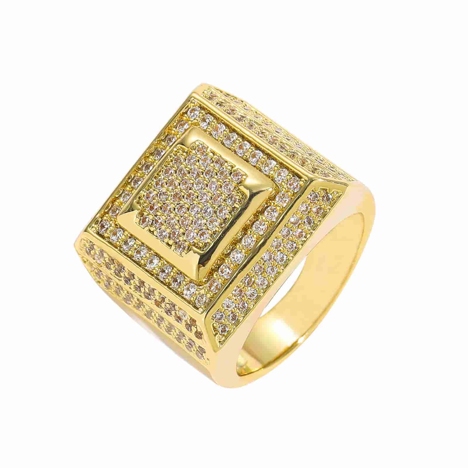 Fully Diamond-Encrusted Hip-Hop Square Ring